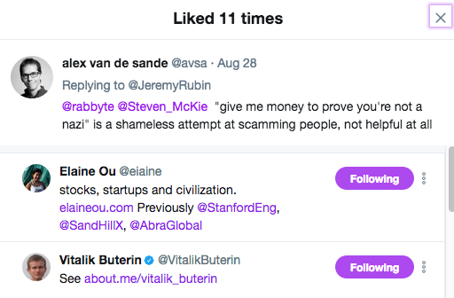 Vitalik likes a libelous tweet